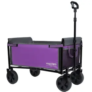 All-in-One Convertible Folding 4-Wheel Trolley with Bench Seat and Dog Leash - Heavy Duty Foldable Utility Trolley for Camping, Beach, Shopping - Versatile Seating and Storage Space, purple