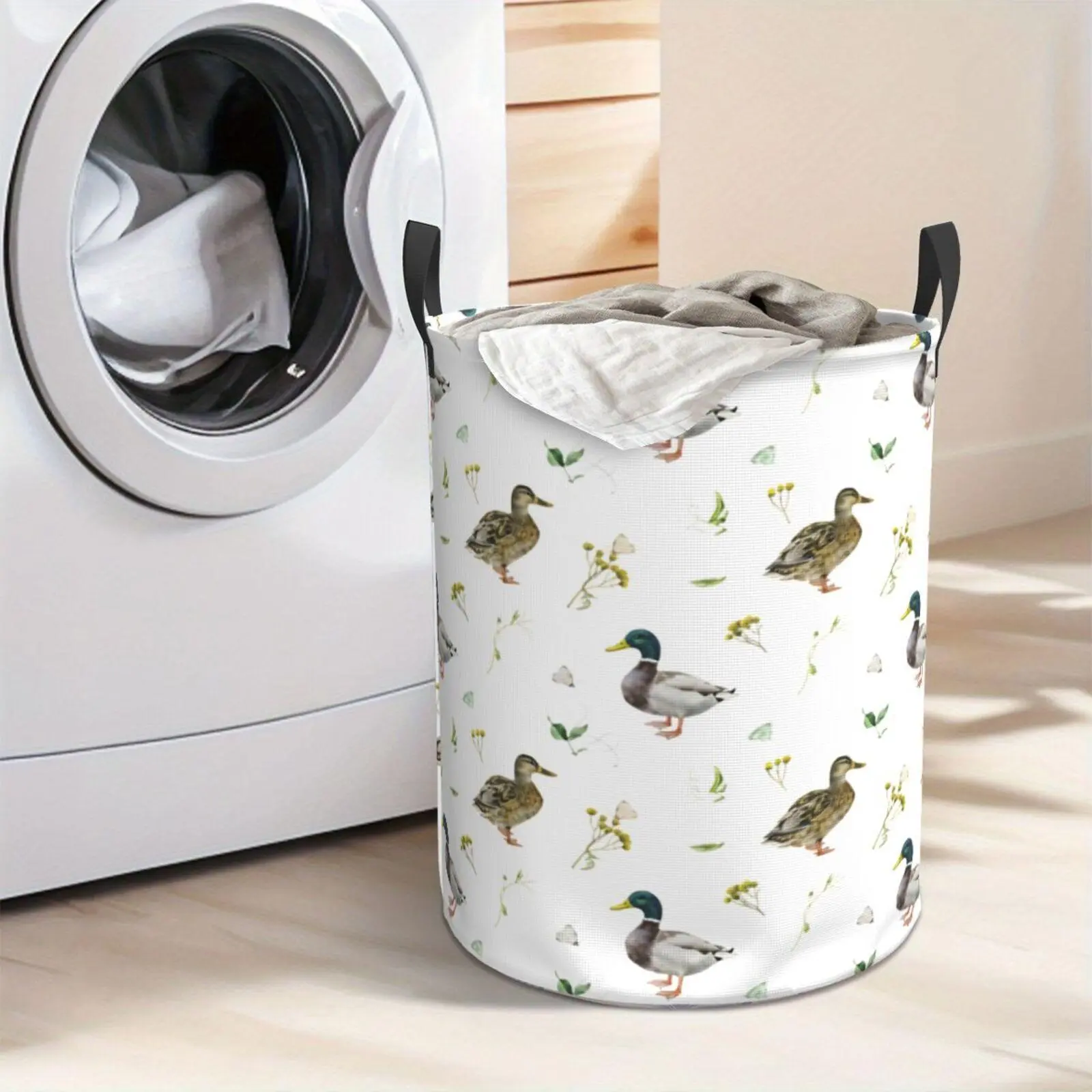 Watercolor Duck Print Laundry Hamper  Portable Storage Hamper with Sturdy Handle， Oxford Cloth， Easy to Store and Collapsible Design， Laundry Baskets