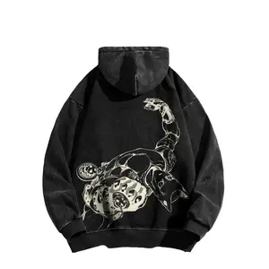 JoJo's Bizarre Adventure Killer Queen themed American-style washed hooded sweatshirt Long Sleeve Cotton Unisex Vintage Hoodie