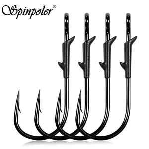 Spinpoler Flipping Hook, Light Wire Finesse Worm Hook, Straight Shank, Strong Fishing Hooks, Double-Spiked Bait Holder, Barbed Fish Hook