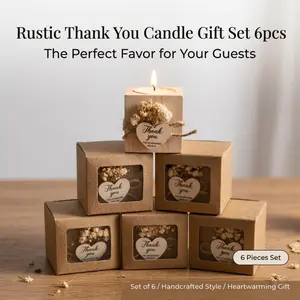 6Pcs Rustic Dried Flower Thank You Candles, Handcrafted Aromatherapy Wedding Favors, Warm Guest Gifts for Bridal Showers and Celebrations