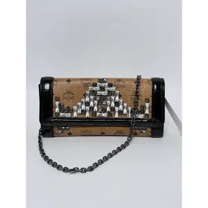 Pre-owned MCM leather Shoulder Bags Visetos Crystal Studded Flap Shoulder Bag ZS003MCM