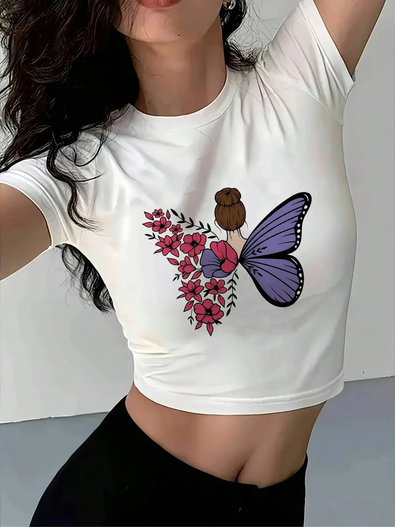 Women's Cropped Casual T-Shirt - Washed Heavyweight Cotton Seamless Drop Shoulder Short-Sleeve Classic Crew Neck Top, Soft Breathable Vintage Women's Tops for All Seasons Everyday Wear