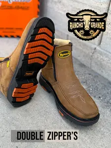 Mod 2064 100% Leather Work Boots Botas de Trabajo Zapato Slip Resistant Double Zippers Square Toe Professional Safety Shoes