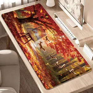 Premium Autumn Forest With Flying Squirrels And Deer Painting Illustration High Quality Mouse Pad Modern Office Gaming Comfort Experience Non Slip Durable For Daily Work And Play 40*80 Size.