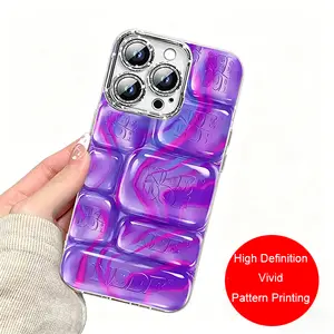 NeeDoh Cool Crush Ice Cube Phone Case,Viral 3D Ice Cube Visual Printed Graphic Hard Phone Cover For Iphone 11 12 13 14 15 16 17Pro Max Air,Diamond Inlay Electroplated Lens Shockproof Aesthetic Cover