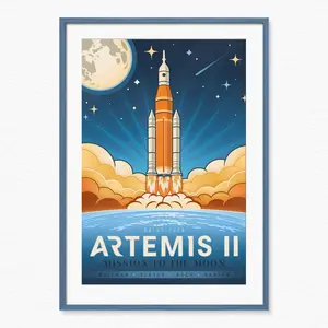 Artemis II Rocket Poster No Frame – Mission to the Moon – Mid Century Modern Space Print – Inspired School Classroom Wall Art