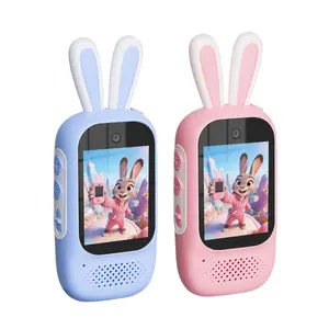 【AISOMEX] Children Video walkie talkie Intercom 2.5-Inch Ips Screen, Durable, 2.4G Wifi Connected Video Intercom, Kids Walkie Talkie Long-Distance Communication, Handheld Transceiver Intercom For Boys And Girls, Student Outdoor Camping-Rabbit-Pink-Blue ti