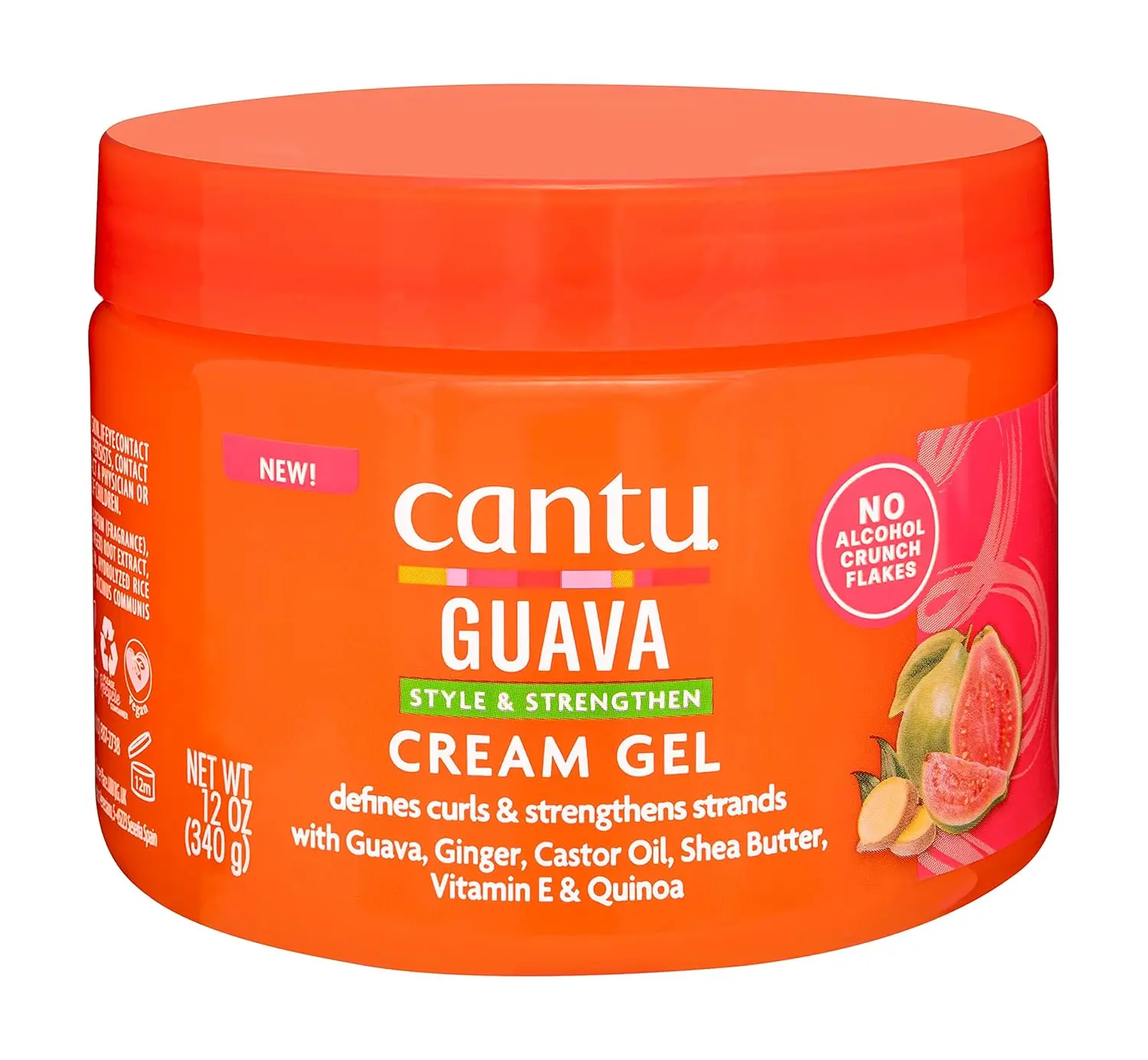 Cantu Shea Butter Guava Style & Strengthen Cream Gel, Frizz Reducing & Shine Boosting Styler for Normal and Curly Hair, 12 oz (340 g), Frizz Reducing Mousse & Gel, Gloss Shine Boosting Mousse & Gel