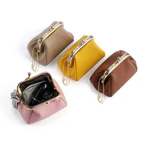 Genuine Leather Mini Vintage Coin Purses Brand Kiss Lock Design Change Purse New Cute Coin Purse Coins Organizer Pouch for Women