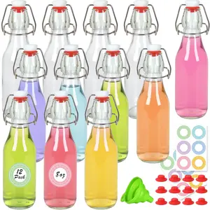 PLL 12 Pack 8 Oz Swing Top Glass Bottles  250 Ml Beer With Airtight Flip Lids Rubber Seal For Vanilla Extract Home Brewing 2nd Fermentation Kombucha Juice Soda Limoncello