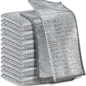 10 PCS New Upgrade double-Layer Non-Scratch Multipurpose Steel Wire Dishcloths - Reusable Quick-Dry Odor-Free Scrub Cloths for Dishes, Kitchen Cleaning Cloths for Cookware, Sinks, Dishes, Stove Tops