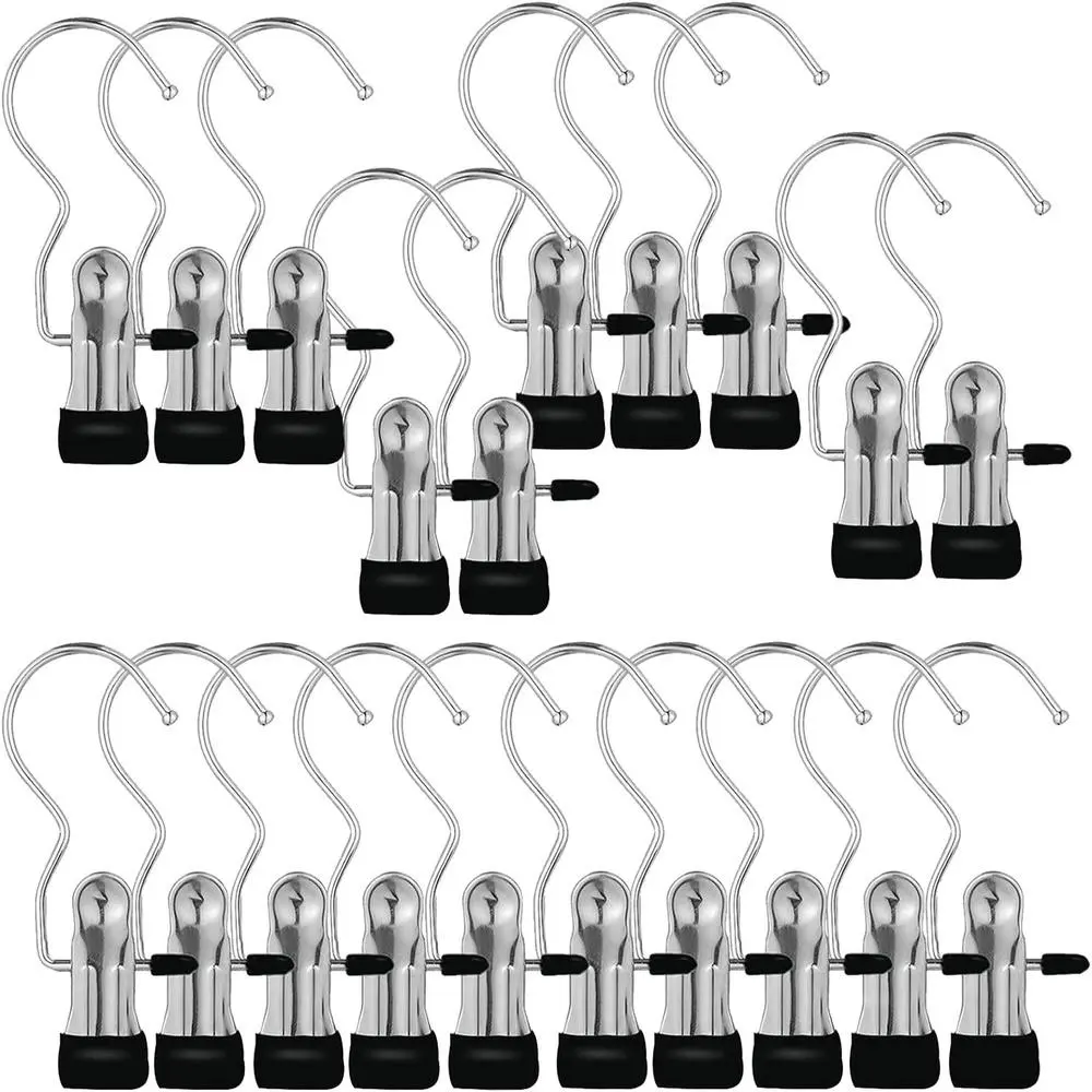 Multi-Purpose Hook Clips Heavy-Duty Rustproof Stainless Steel Hooks, No Scratch Wind Resistant, Rotating Clothes Rack for Bags Keys Towels Hats, Room Organization Products