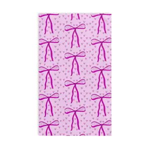 Slightly Subtle Pink Bow Pattern Hand Towel | Hearts, Cute Ribbon Design Valentines Day Gift