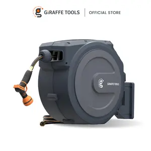 Giraffe Tools Garden Retractable Hose Reel AW Series DS Trigger Mechanism Kink-Proof G-Self-Layering System 100ft Hose Easy Grip Handle Watering Systems