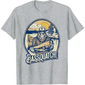 Giant Step Design Co Bassquatch! Bass Fisherman Sasquatch Funny Bigfoot Fishinjg T-Shirt Durable Cotton Tee