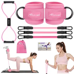 Figure 8 Resistance Band + Ankle Resistance Bands with Cuffs Set, Full Body Home Workout Equipment for Women, Glutes, Legs, Arms, Pilates & Yoga Training