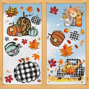 108 PCS Fall Window Cling Sticker, Thanksgiving Autumn Harvest Colorful Pumpkin Truck Leaves for Home Party Supplies Shop Window Glass Display Decoration