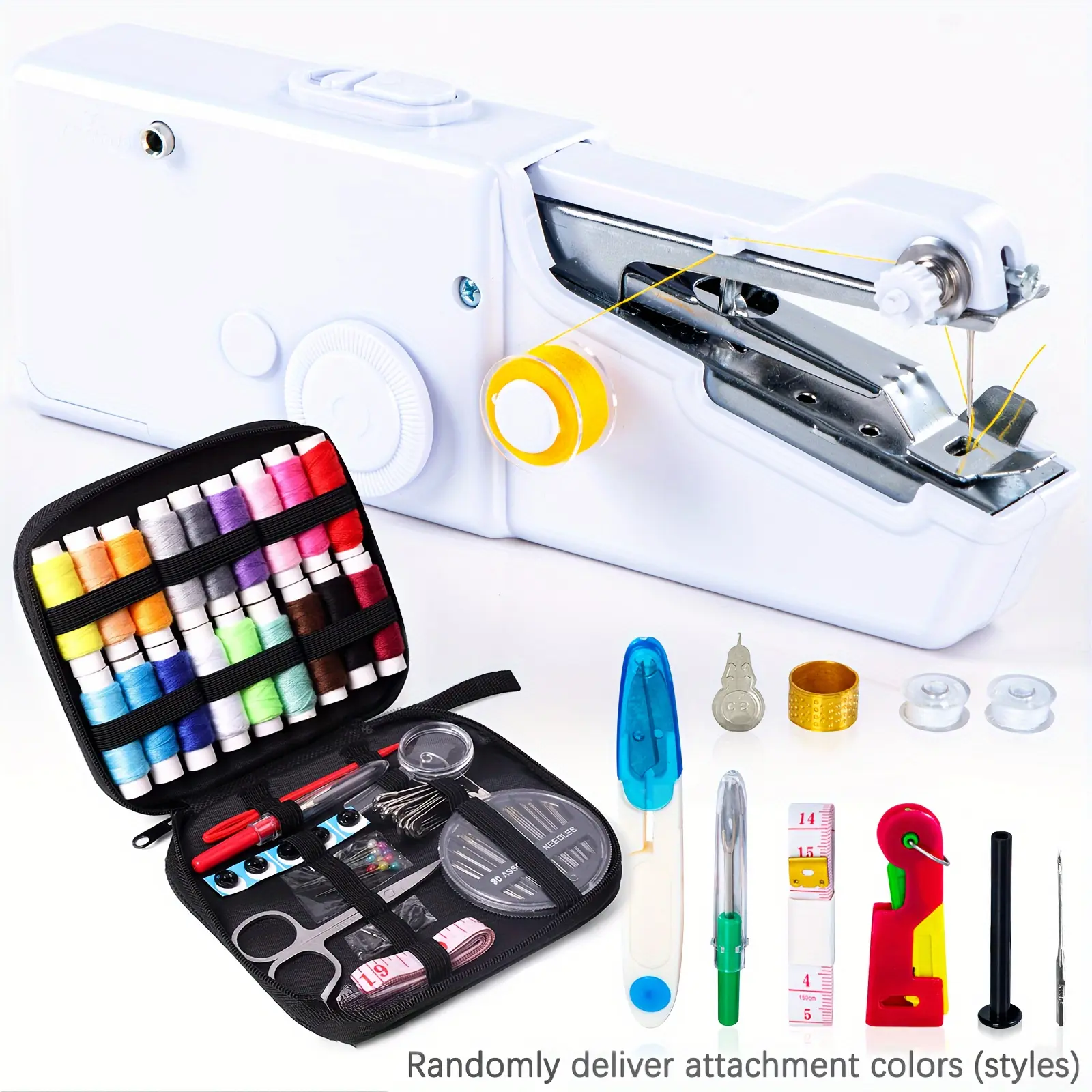 Mini Portable Electric Handheld Sewing Machine Kit (Black-1) - 85 Pieces, for Beginners, with Instructions & Accessories, Quick Stitching for Hemming
