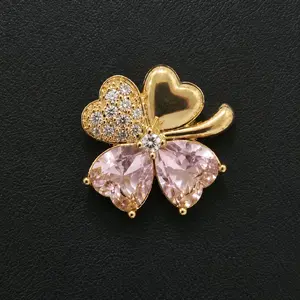 14K Gold Laminated Four-Leaf Clover Pendant with Pink Crystals & CZ Stones