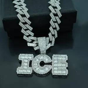 Square "ICE" Letter Pendant Necklace - Hip Hop Luxury Cuban Chain, Unisex, Perfect Gift, Fashionable, Suitable for Daily Wear and Gift Giving Modern Versatile Accessories Necklinphalt