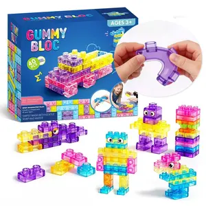 40PCS Jelly blocks ,Washable, gummy blocks squeeze Squishy,Sensory Soft Building Blocks  Bath toys, Jelly Blox , Kids Montessori Squishy Stacking Toy Set,Squeezable & Stretchable Early Learning Construction Playset,Puzzle Blocks for Creative