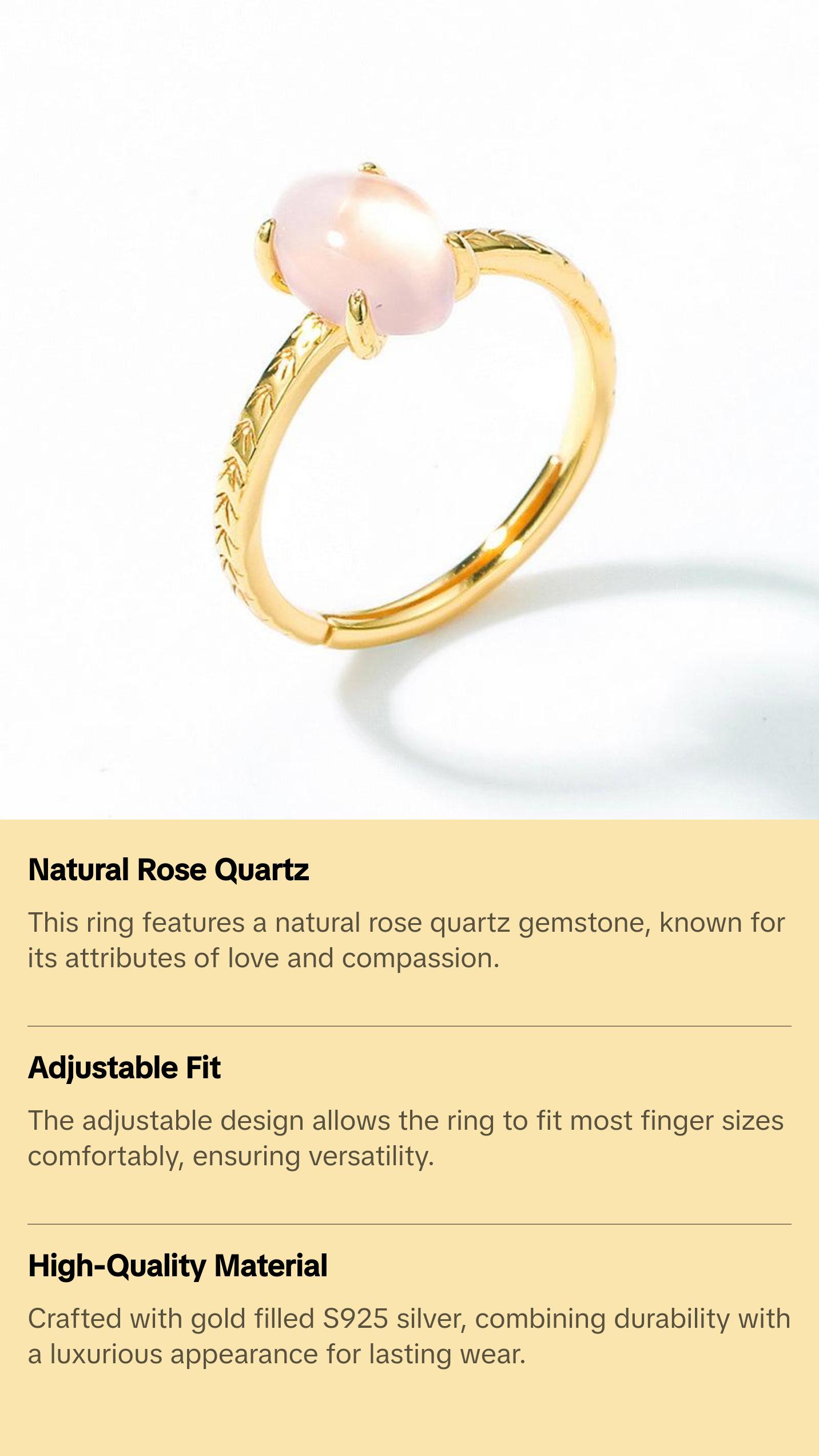 Rose Quartz Almond Shape Crystal Adjustable Ring