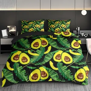 2/3 PCS Avocado Tropical Pattern Theme Duvet Cover Set, Skin-Friendly Breathable Bedding Set (1* Duvet Cover Set +1/2* Pillowcase, No Filling), Suitable For All Year Round! Machine-Washable, Valentine'S Day Gift For Family And Friends!