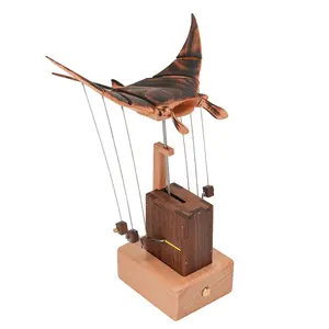 EngineDIY Wooden Bionic Manta Ray Dynamic Model, 3D Mechanical Marine Kinetic Sculpture with Motion Mechanism, USB Rechargeable Desk Toy, Black Walnut Desktop Relaxation Decor for Office Home