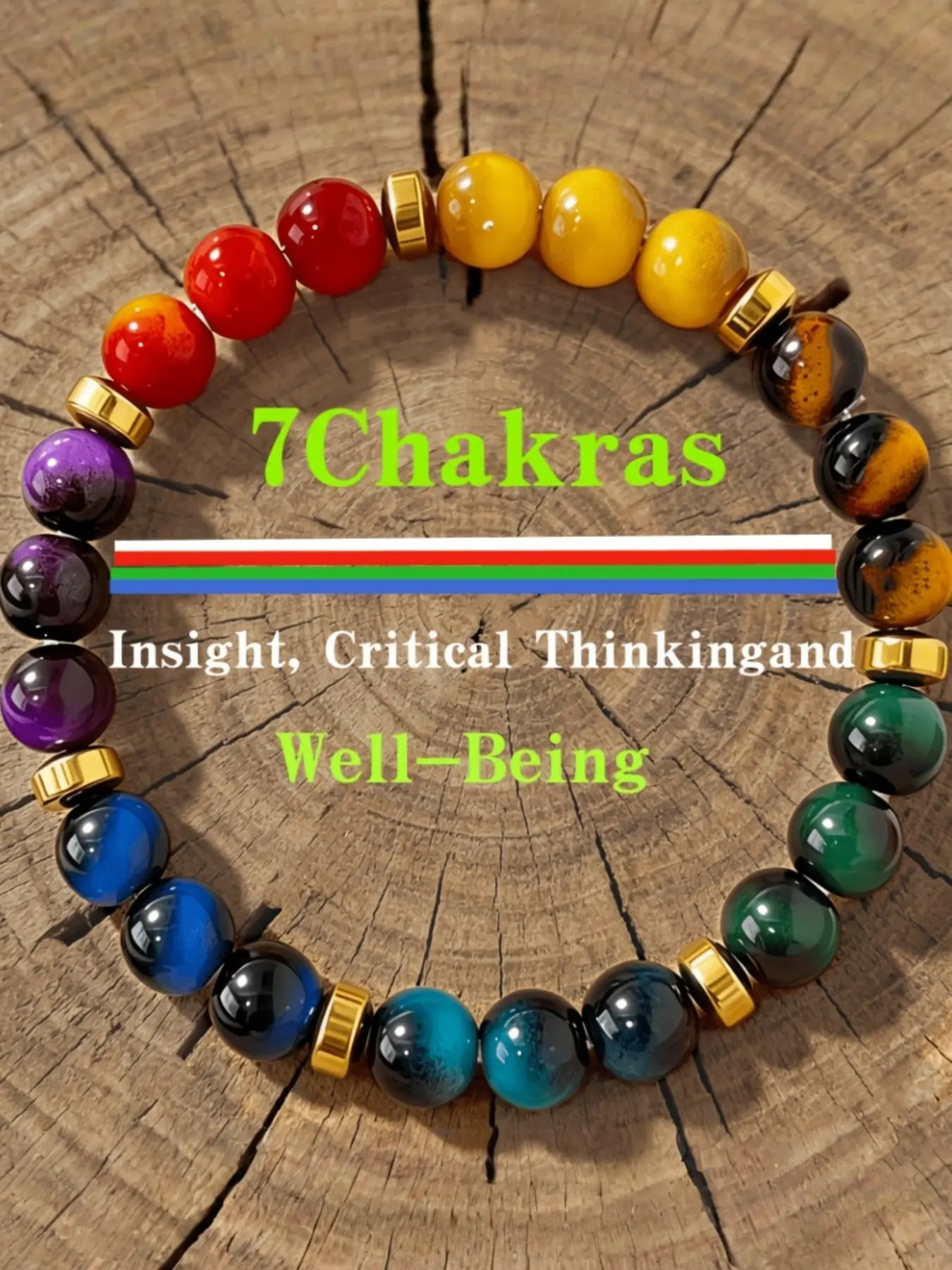 Seven Chakra Yoga Meditation Healing Crystal Bracelet, Seven Color Tiger Eye Stones Set, Symbolizes Wealth and Prosperity, Balances Emotions, Emotional Balance, Unisex, Ideal Gift, Fashion Accessory, Crystals Bracelets