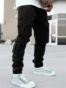 Men's Plus Size Plain Casual Fashion Pocket Drawstring Waist Cargo Pants, Casual Jogger Pants for Daily Wear, Summer Outfits 2024, Casual Pocket Design, Casual Jogging Pants, Men's Trousers, Casual Streetwear Trousers, Menswear