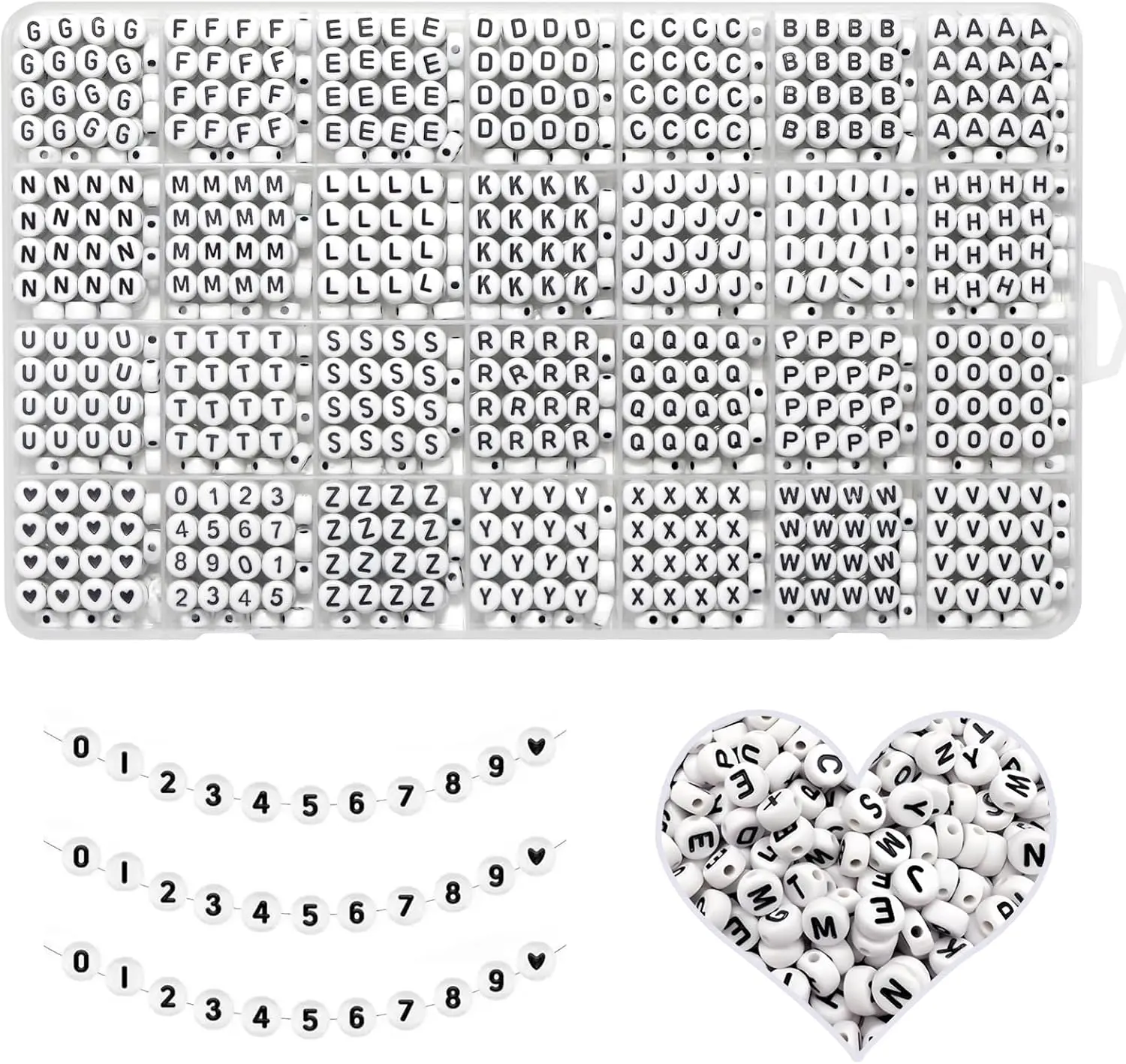 Alphabet Beads A-Z 1300Pcs Letter Bead for Bracelet Jewelry Making | Acrylic 4x7mm Round Alphabet Beads Kits,Black Digit and Colorful Smile Beads for Bracelets Making Kits