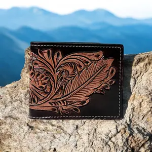 Feather tooled leather men’s wallet 