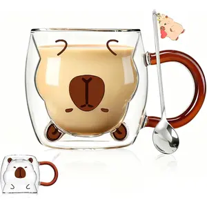 Birthday Gifts for Women Men Cute Capybara Mug Double Walled Coffee Glasses Cups Tea Cappuccino Latte Cup Funny Christmas Gifts Cute Capybara Stuff Gift for Mom Friend Coworker Her Him Home Decor, Glass, Double-Wall