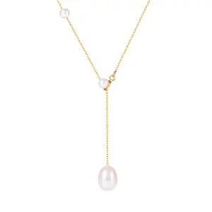 EAMTI Freshwater Pearl Choker Necklace for Women 925 Sterling Sliver Dainty Necklace for Women Beaded Lariat Drop Necklace for Mother Vintage Women Jewelry Gift for Christmas Mother Day Birthday