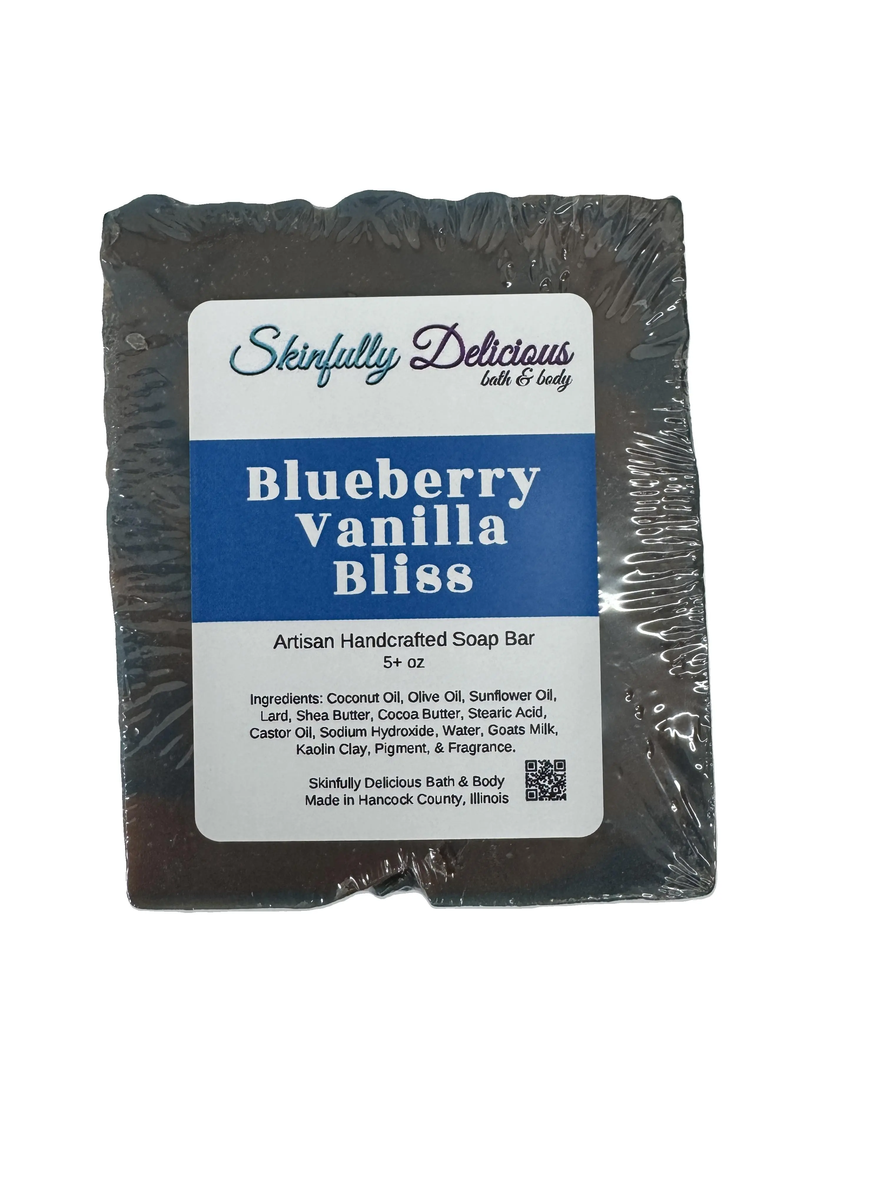 Skinfully Delicious Blueberry Vanilla Natural Bar Soap 150g - Moisturizing, Handcrafted, Alcohol-Free, Shrink Wrapped, sweet blueberry and vanilla scented Body Care Daily