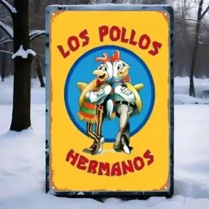 Aluminum Retro Wall Art for Game Rooms Los Pollos Hermanos Vibrant Cartoon Design Nostalgic Fan Enthusiast Spaces Vintage Aluminum Metal Decor