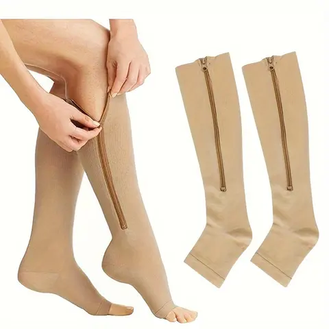 Women's Toeless Compression Socks - Breathable Over-the-Calf Polyester Knit, Side Zipper for Support & All-Day Wear, Black, S, Women's Underwear
