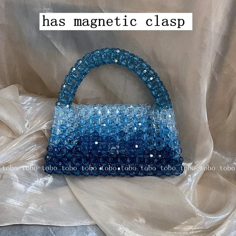 Blue Beaded Fashion Handbag