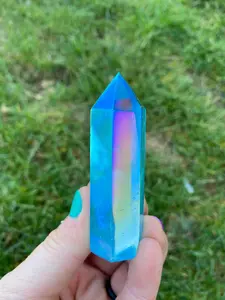 Aqua Aura Quartz Point - Minor Imperfections - Polished Crystal Tower
