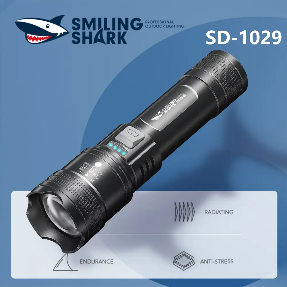 smilingshark SD-1029 Professional Strong-Light Flashlight, USB Rechargeable with a Durable ABS Body and Built-in Lithium Ion Battery for Outdoor Camping, Outdoor Lighting, Built-In Li-Ion, Battery-Powered, Led, Outdoor Cooking