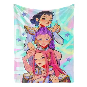 K-Pop Demon Hunter Warm Comfortable Nap Blanket, Perfect for Home Office Use, Ideal Bedroom Decor, Cozy and Soft Throw Blanket, Gift for Kids, Children, Birthday Gift, Halloween Gift, Huntrix, Sajaboys,Zoey,Rumi,Mira,Jinu