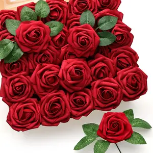 50pcs Roses with 8pcs Leaves Foam Roses with Stems - Artificial Rose Flowers for DIY Wedding Bouquets, Bridal Shower Centerpieces, Party Table Decorations Floral Decor, Flower Arrangement Perfect for Christmas Thanksgiving Holiday Home Decor