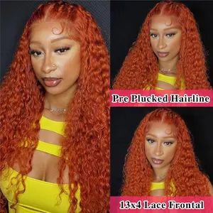 Daules Ginger Orange Deep Wave Lace Front Wigs Human Hair Colored 13x4 HD Transparent Lace Frontal Wig Human Hair for Black Women 180% Density