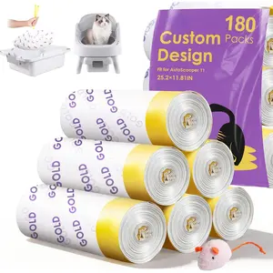 180 Count Automatic Cat Litter Box Bags for Pet Pivot AutoScooper 11/12 Open-Top Self-Cleaning Cat Litter Box, Heavy Duty Leak-Proof, Drawstring Design, Unscented, 25.19" x 11.8"