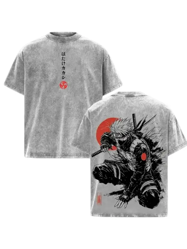 Kakashi Hatake Vintage Washed Graphic T-Shirt, Naruto Sharingan Ninja Double-Sided Water Wash Tee, Oversized Japanese Streetwear Dark Aesthetic Manga Top, Unisex Casual Anime Fashion, Perfect Summer Gift for Naruto Fans, Off Campus Outfit, Me Core Fashion