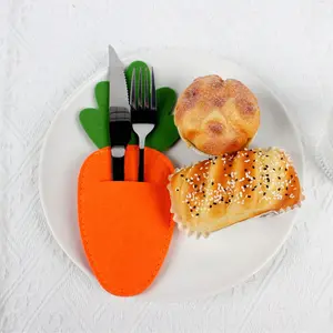 5pcs Easter Felt Utensil Holder Set, Rabbit Design Tableware Organizer, Perfect for Holiday Decor & Party Settings