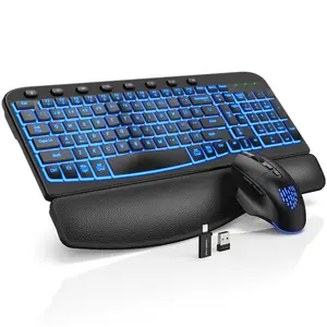 SABLUTE MA12Pro Ergonomic Wave Keyboard & Mouse Set - Wireless, Leather Wrist Rest, 7 RGB Backlights, USB-C Charging, Dual System Layout, Bulletproof Keys(non-bluetooth)
