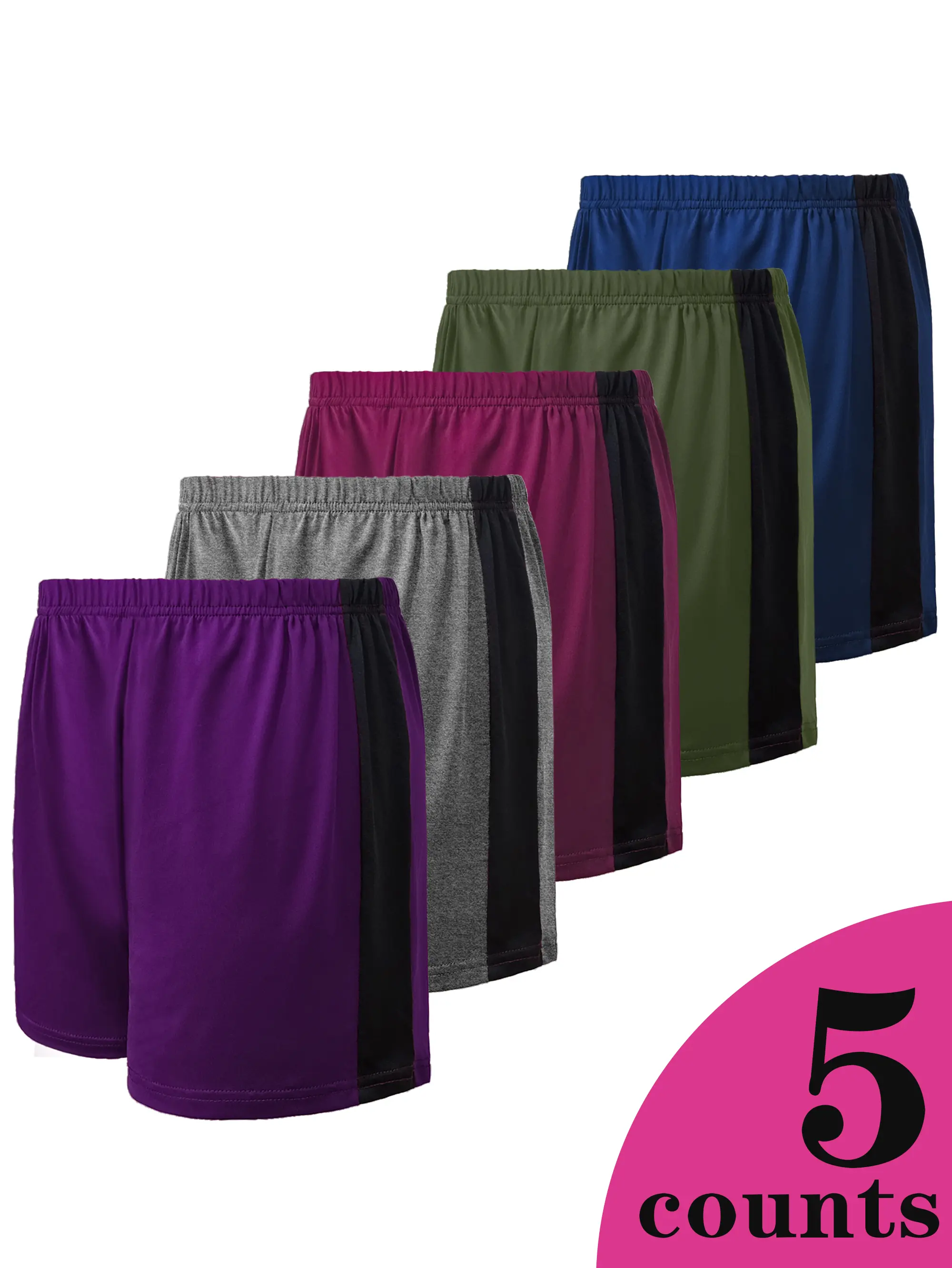 Plus Size - 5pcs Plus Size Casual Color Block Beach Shorts，Women's Sleep bottoms Fabric Loungewear