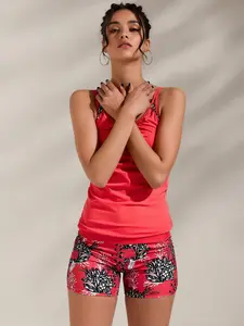 Women's Red Floral Print Tankini Swimsuit with Boyshorts, Flowy 2 Piece Bathing Suit, Tummy Control Modest Swimwear for Beach Vacation